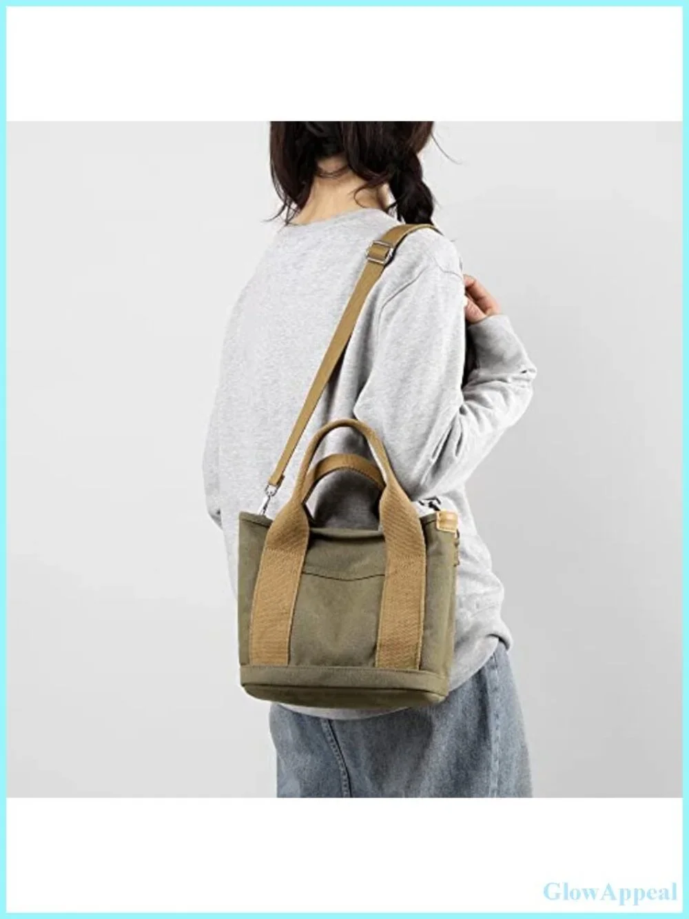 Canvas Tote Bag with Zipper Multi-Pockets Satchel Hobo for Travel Work
